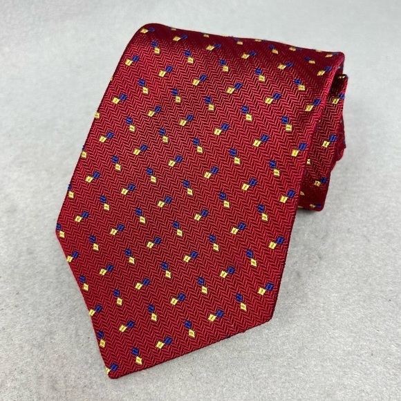 Lauren Ralph Lauren Dress Tie Necktie 100% Silk USA Made Burgundy Blue Yellow - Picture 1 of 6